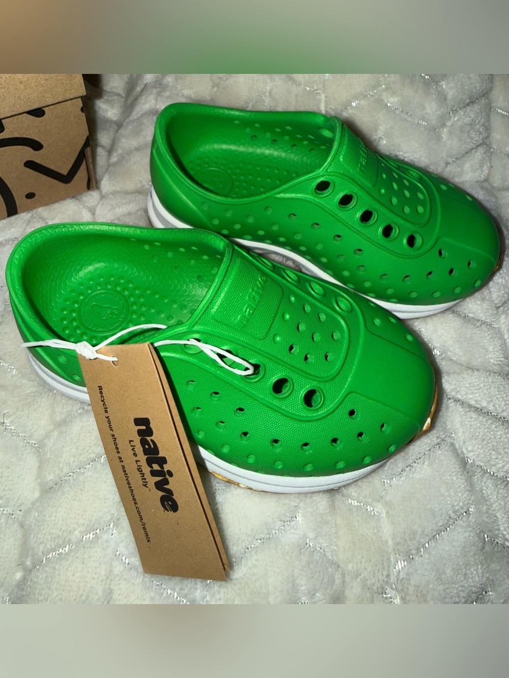 Native Robbie Sugarlite Toddler Shoes Size 5C Grasshopper Green Shell White